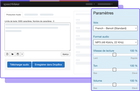 Interface de production audio avec paramètres de voix et options d'enregistrement MP3.